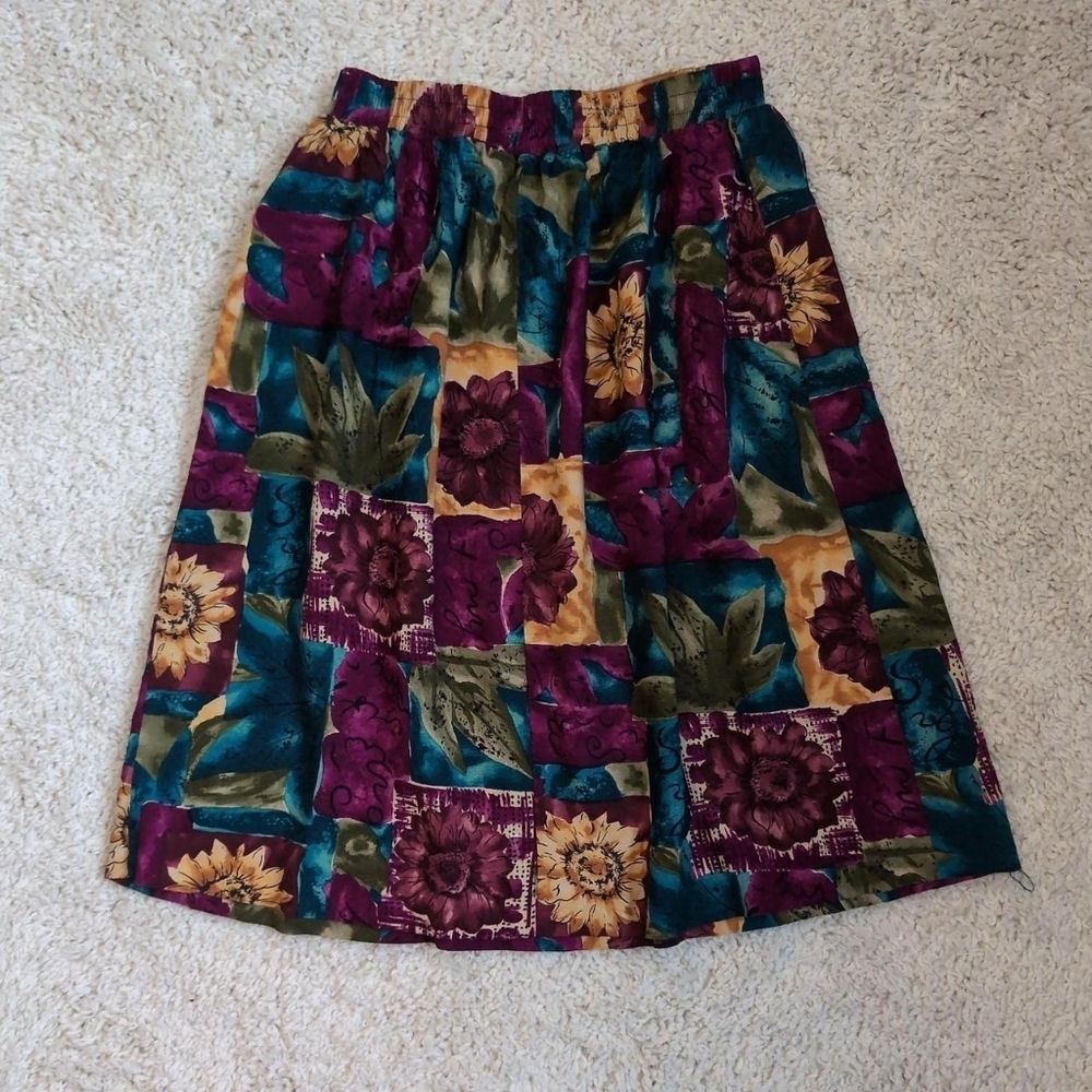 90s Flower Pattern Midi Skirt Katherine Marie Petite Size 10p